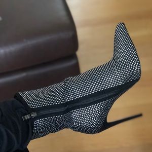 Pointed Toe Rhinestone Midi Stiletto Boot